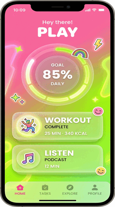 Gen-Z pop — neon gradient and glassy UI loop