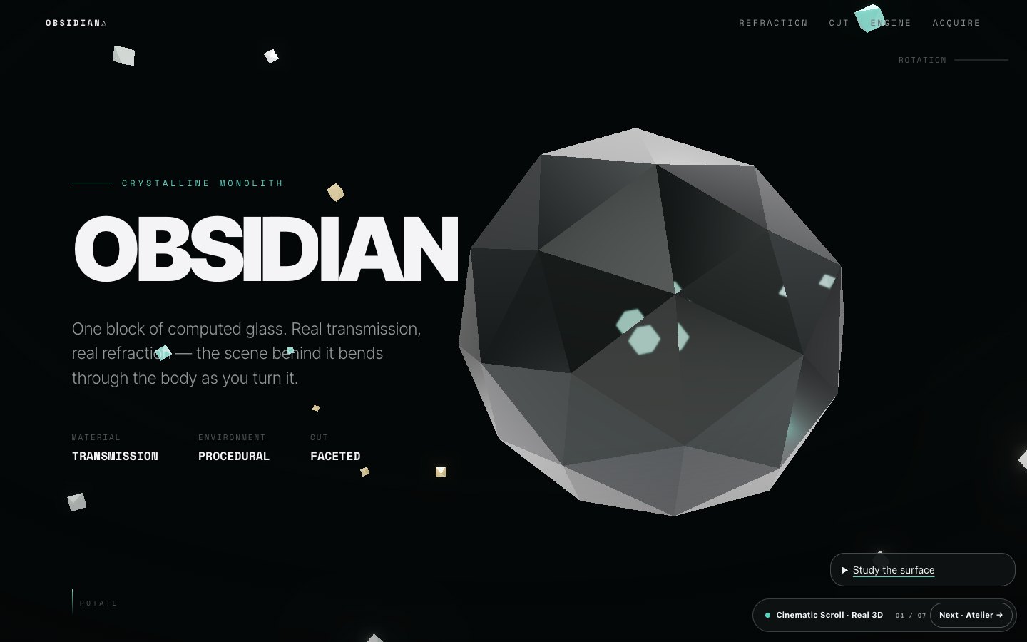 Obsidian crystalline monolith
